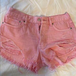 We The Free Pink Distressed Jean Shorts